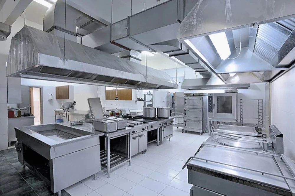 Commercial kitchen duct ventilation system — stainless hood and ducting